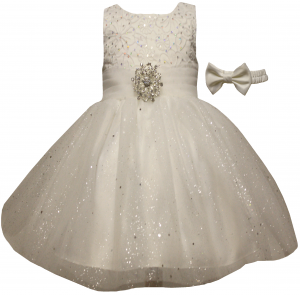 GIRLS DRESSES W/ BROACH (BEIGE)